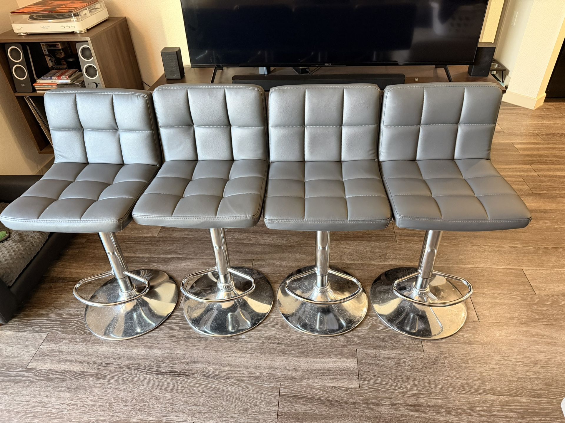 Grey Leather Bar/counter Stools