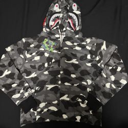 BAPE Shark Camo Full Zip-up Hoodie grey and black