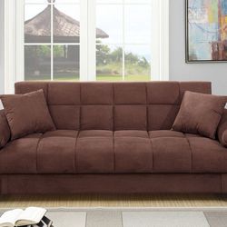 Brand New Chocolate  Adjustable Futon Sofa Converts Into Bed Storage 