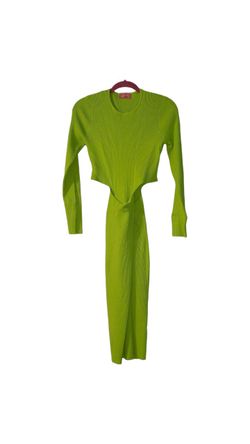 Neon Lime Green Cutout Maxi Dress Long Sleeve Lilly’s Kloset Ribbed Size L