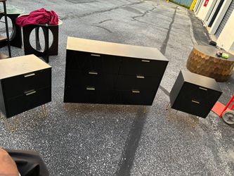 Black Dresser and Nightstand Set with Gold Hairpin Legs