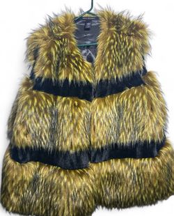Ashley Stewart Women’s 3X Faux Fur Vest Gold Black Striped Plus Size Luxury