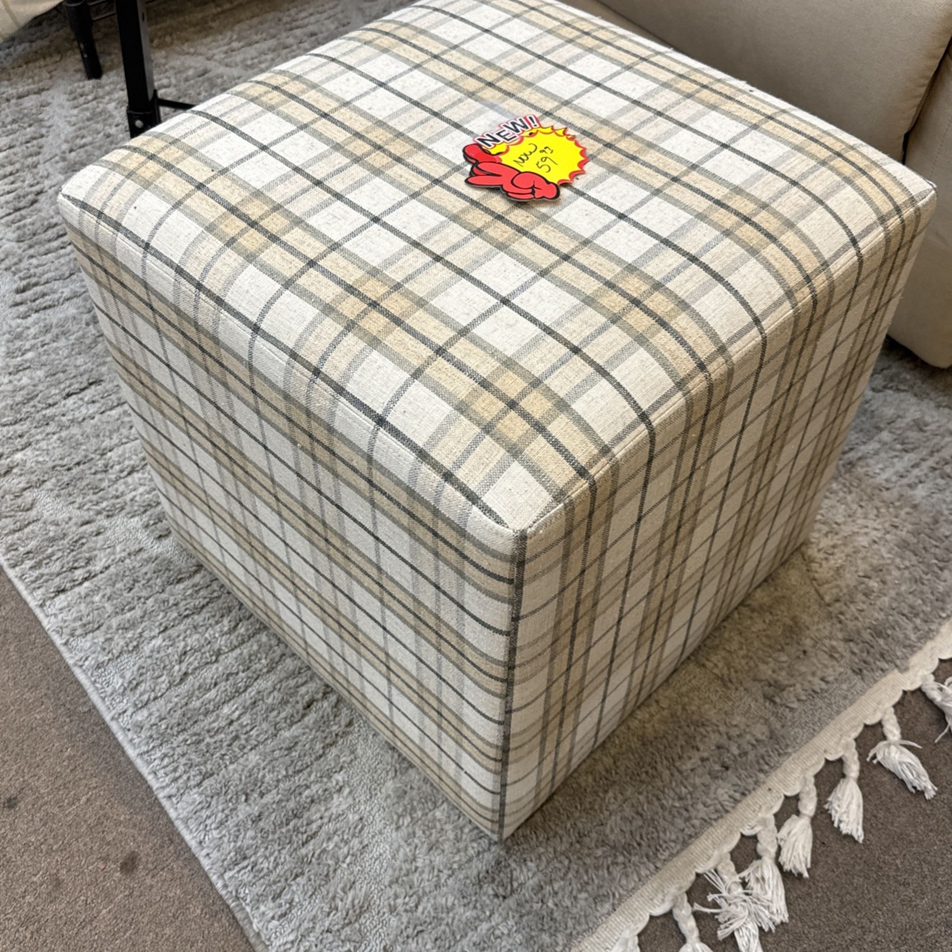 Cream Brown Plaid Ottoman Studio, Maggie