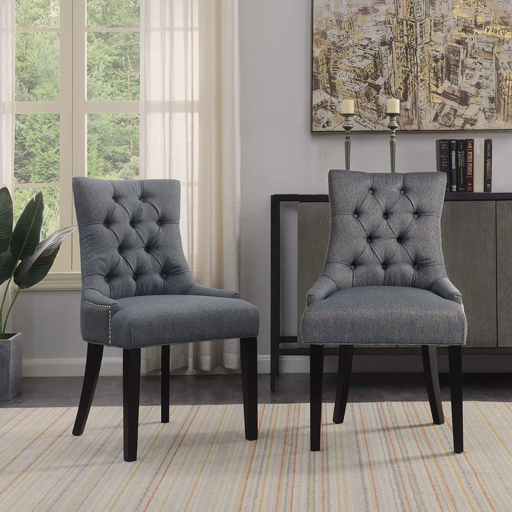 Modway Regent Modern Elegant Button-Tufted Upholstered Fabric with Nailhead Trim, Dining Side Chair, Gray