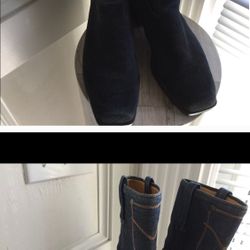 Navy Blue Suede square toe boots.