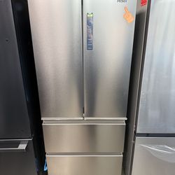 Brand new Haier 14.5 cu. ft. French Door Refrigerator in Fingerprint Resistant Stainless Steel, Counter Depth