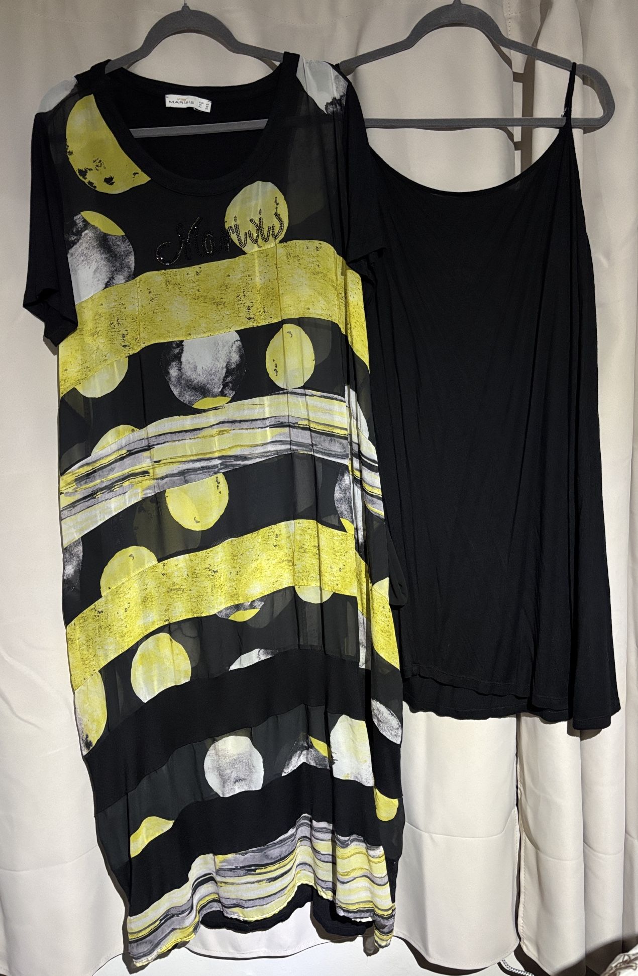 Black & yellow fabulous Marisis sheer dress with black slip