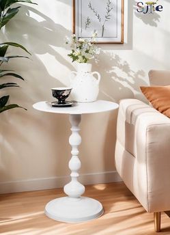 Vintage Style White Round Pedestal Side Table