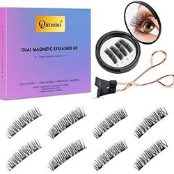 Magnetic Eyelashes,Dual Magnetic Eyelashes without Eyeliner or Glue,Best Reusable Eyelashes with Applicator,Light weight & Easy to Wear (8 PC with Twe
