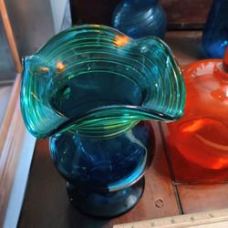 Blenko Blue Green Vase