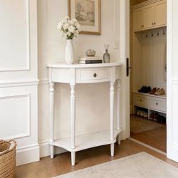 Half Moon Console Table Solid Wood Vintage Entryway Table with Storage Drawer Small Hallway Table for Entryway Half Round Foyer Tables Walnut Entry Wa