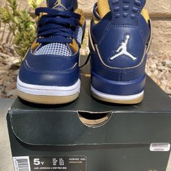 Nike Air Jordan 4 Retro BG Youth Size 5 Navy Gold Shoes