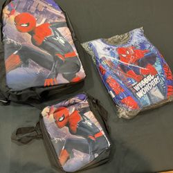 Marvel Spider-Man Cartoon Backpack & Lunch Bag Set and swimming vest. 