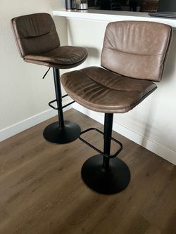 Set of 2 Brown Faux Leather Swivel Bar Stools