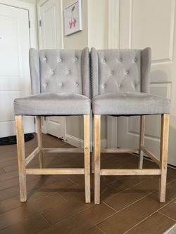 Pair of Tufted Wingback Barstools – Gently Used