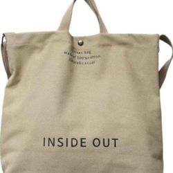 NEW! Large INSIDE OUT Canvas Tote Handbag 18x15, Khaki