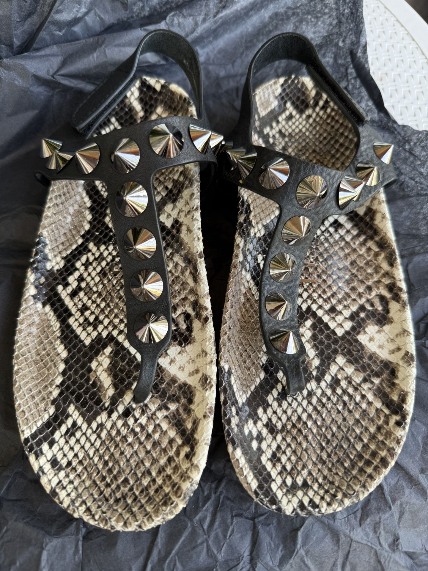Pedro Garcia Leather Animal Print T-Strap Sandals, Size 6.5
