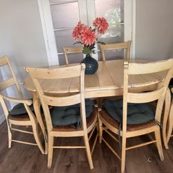 Hickory White Solid Wood Dining Table + 6 Chairs – Farmhouse Style 