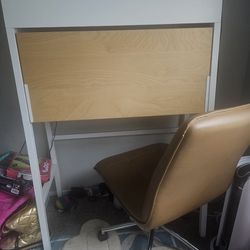 White+Birchwood Hutch Desk & Leather Chair