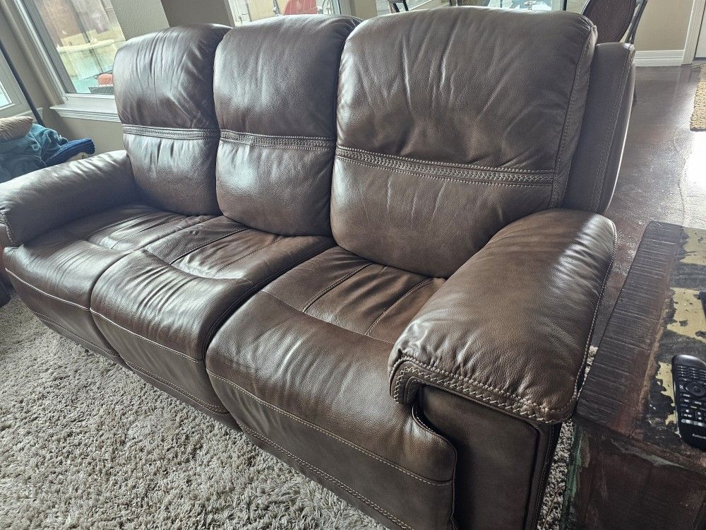 Brown LEATHER Reclining Sofa & Loveseat