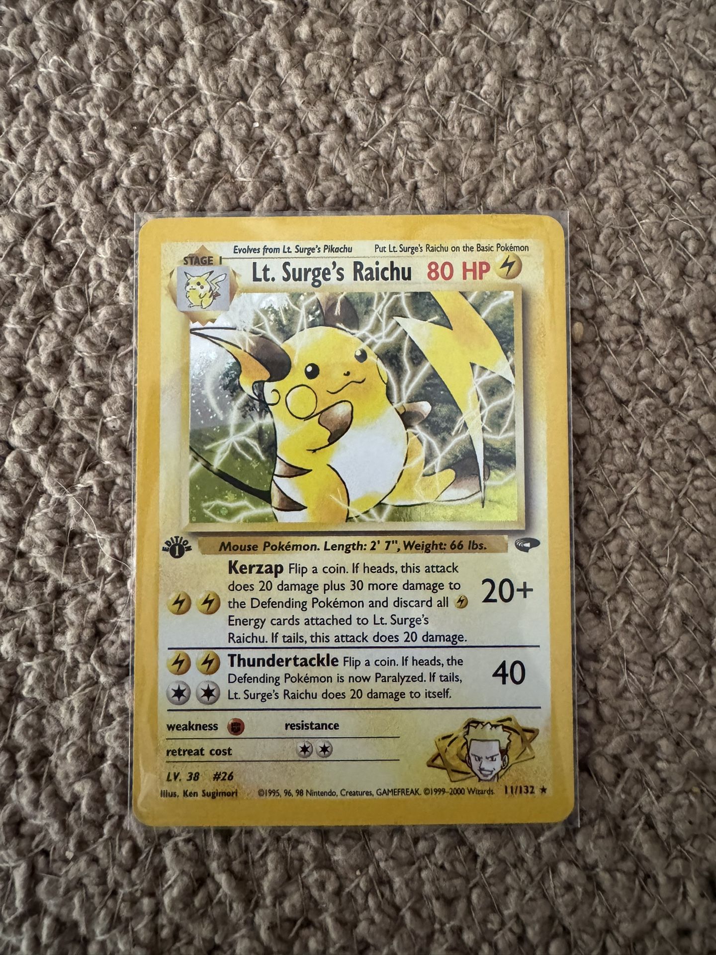 Pokémon TCG 1st Edition Lt. Surge's Raichu Gym Heroes 11/132 Holo Rare