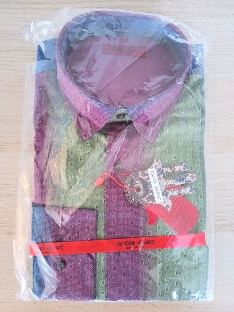 RARE Vintage Luchiano Visconti Multicolor Striped Men's Sport Shirt - Size: LARGE - BRAND NEW WITH TAGS