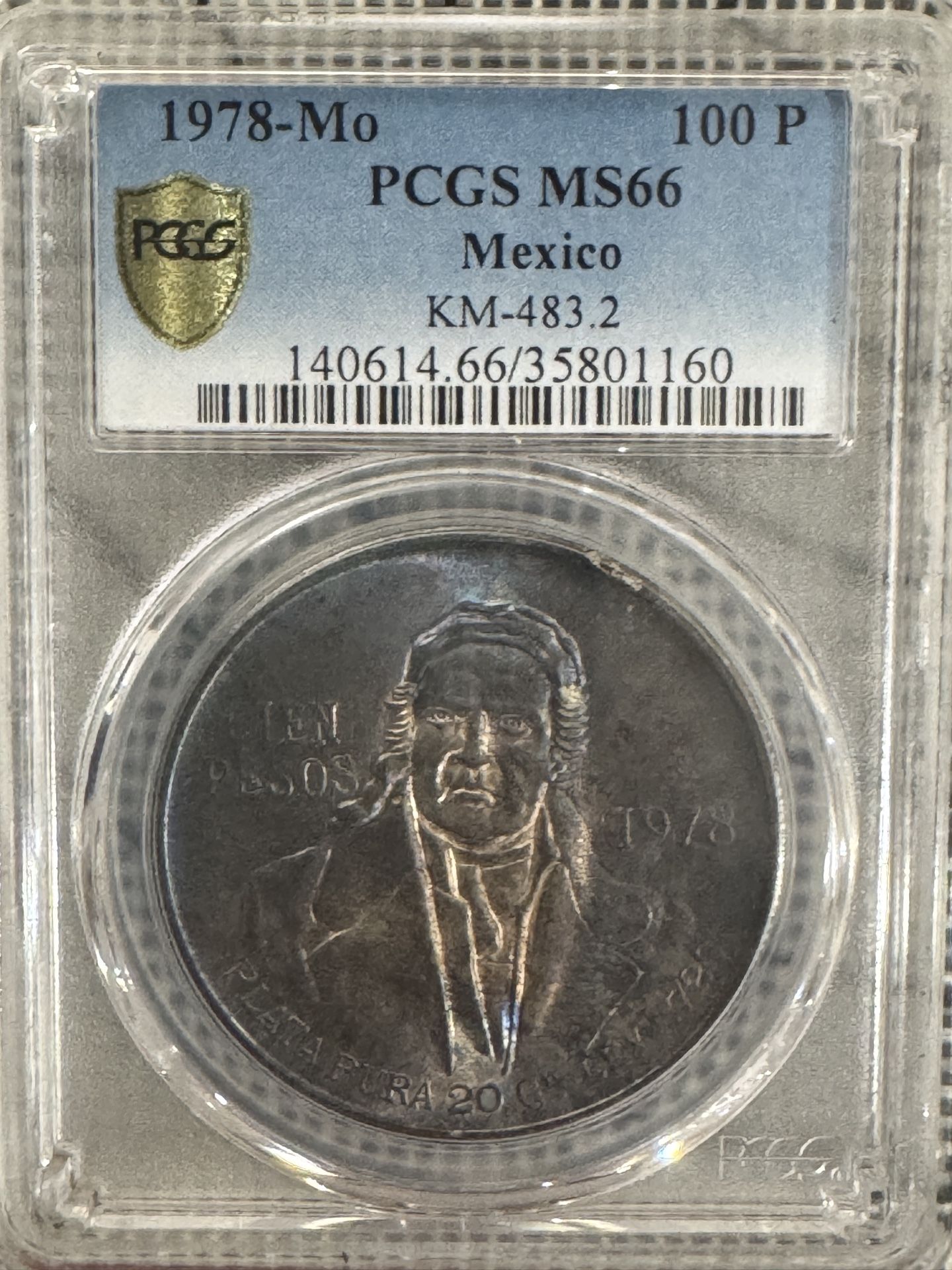 PCGS MS66 This is a 1978 Mexican 100 Pesos coin.