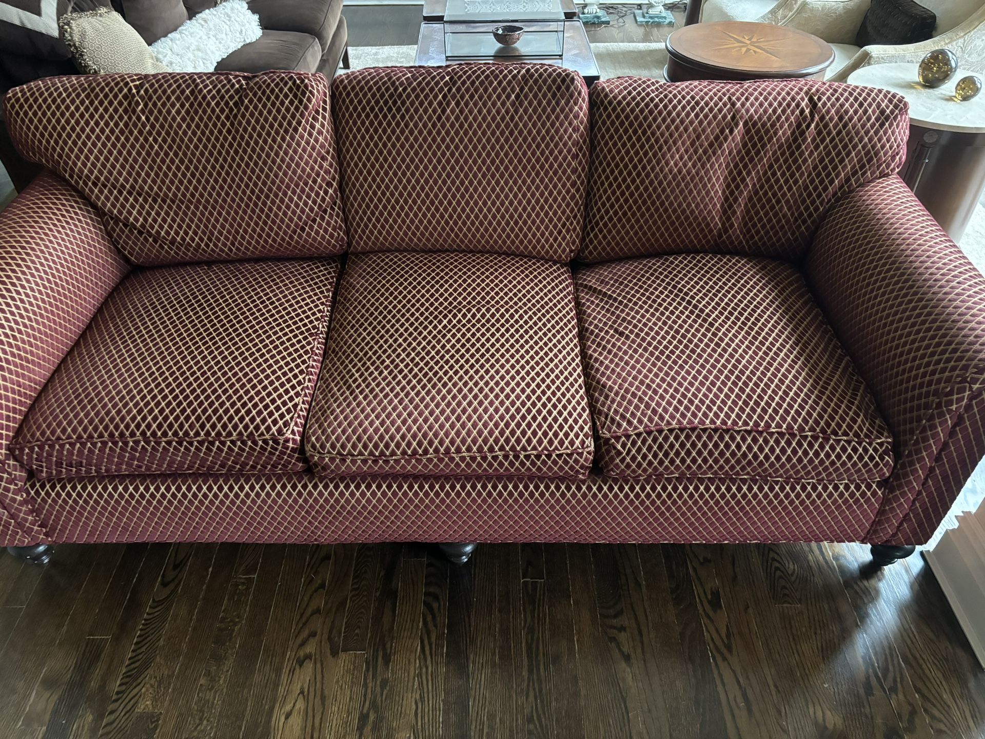 Red Three Seater Fabric Upholstered Sofa 