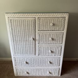White Wicker Dresser With Door And Shelves With Glass To. Matching 3 Drawer Small Chest. 