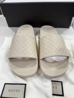 Authentic Gucci Microguccissima Leather Slide- Ivory- Size 9 Men / 10.5 W