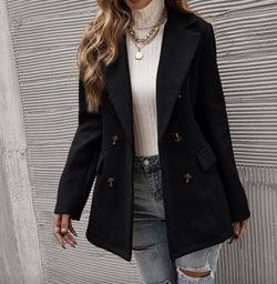 Size Medium Solid Double Breasted Blazer Fall Cloth For Women Description and size measurements on photos