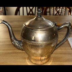 Tea Pot Silver Plate Over Copper hinged lid  C8