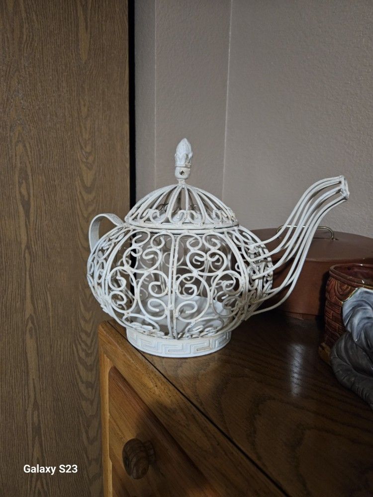 Large Metal Teapot Candle Holder
