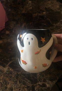 Halloween big coffee mug ghost, great to fill up with sweet treats, office, desk, or wrap it for a gift to a Halloween lover
