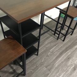 Wooden Dining Table And Stools 