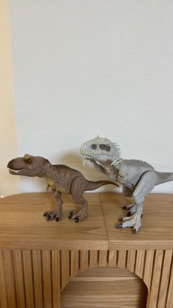 Dinosaur toys from Jurassic Park (Indominus Rex and T Rex)