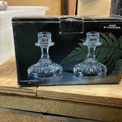Pair of Vintage Louvre Collection Hand Crafted Lead 24% Crystal CandleholderPair