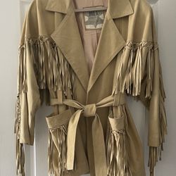 Fringed Suede Belted Jacket Tan