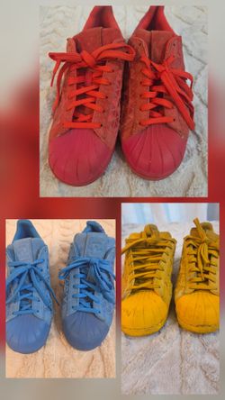 Adidas Mens Vintage Superstar Shell-Toe Sneakers - Red / Blue / Yellow Size 8.5