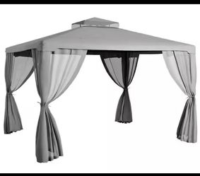 New in Box 9.6 ft. x 11.6 ft. Gray Outdoor Canopy Shelter with 2-Tier Roof and Netting Steel Frame