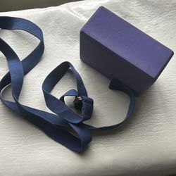 Yoga Block + Stretching Strap Set (Purple & Blue)