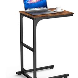 Kitsure Side Table - C-Shaped Small End Tables for Living Room & Bedroom, Rustic-Style Narrow Couch Table for Small Spaces, Leveling Feet Attached, 15