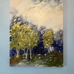 Original abstract landscape painting/artwork – 43” x 30”, textured brushwork, beautiful forest scene