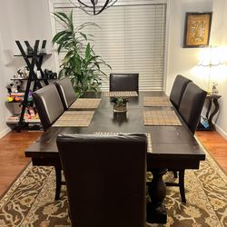 Dark Wood Dining Table with 6 Chairs