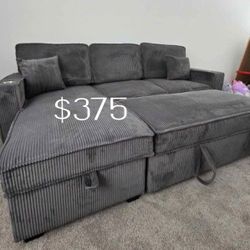 ✅No Tax ✅ 2-Pc Corduroy Sectional Sofa With Pullout Bed & Storage 