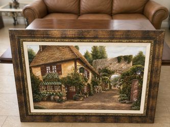 Large Framed European Village Wall Art – $40