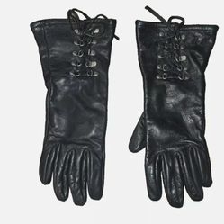 Womens Black Corset Gauntlet Leather Gloves Harley Davidson Size L