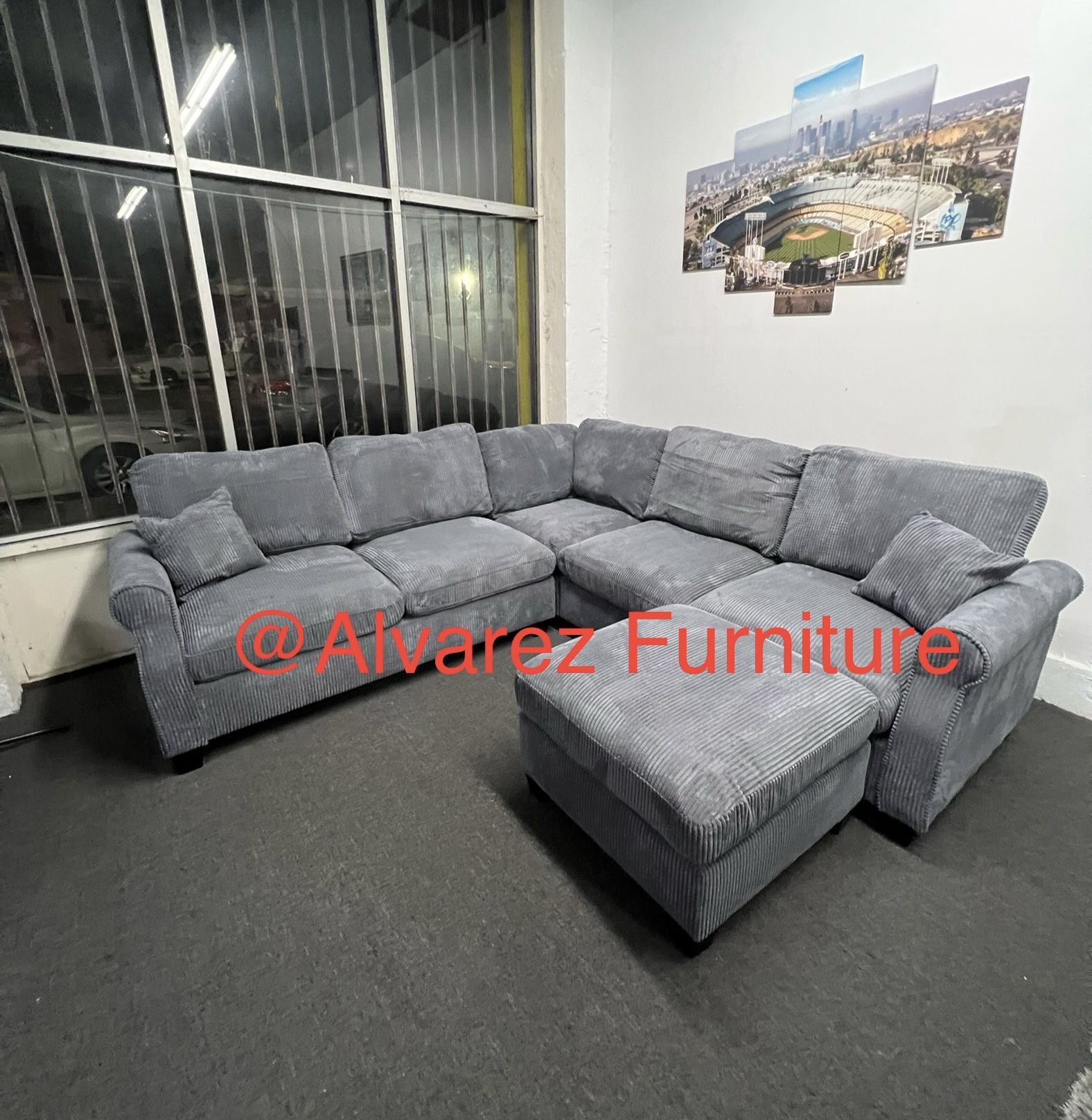 Corduroy Sectional Sofa With Ottoman