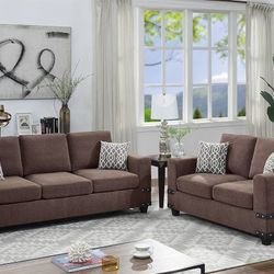 Brand New Brown Chenille Sofa + Loveseat 2PCs Set