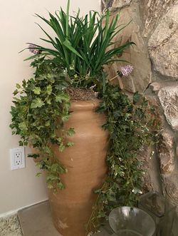 Vintage Huge Ceramic Planter Artificial Flowers Super Heavy Excellent